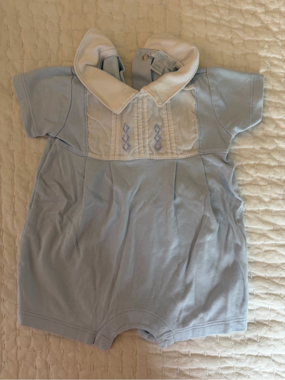 Kissy Kissy Light Blue Baby Romper with White Bib Collar
